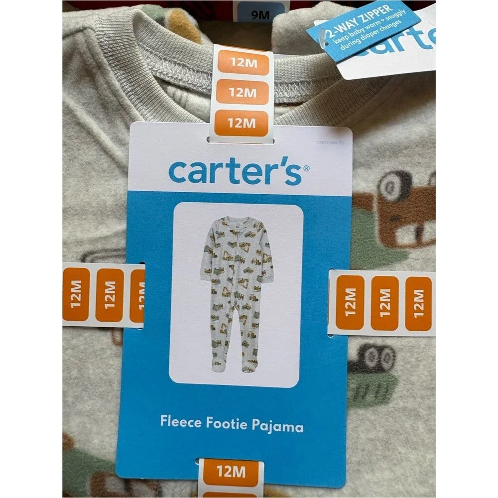 Carter's Fleece Footie Winter Pajamas Multi Color Pack Lot of 4 Size 9/12 Months